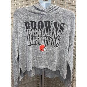NFL Team Apparel Cleveland Browns Womens Gray‎ Star Print Cropped Hoodie Large